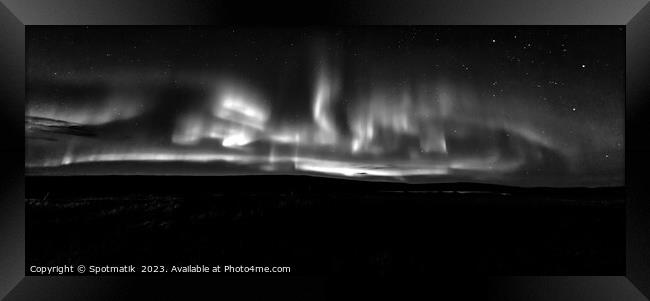 Panorama view of Aurora Borealis Northern lights  Framed Print by Spotmatik 
