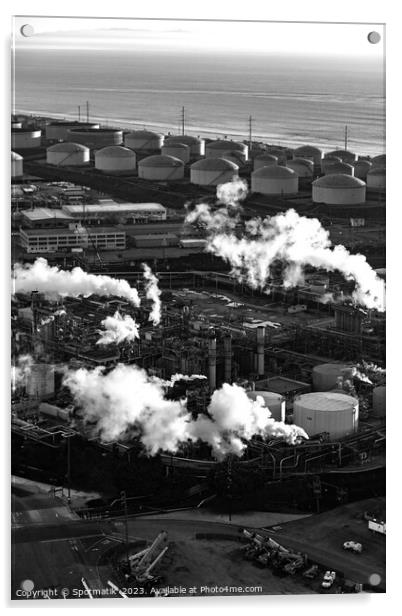 Aerial Pacific ocean view of Industrial refinery California Acrylic by Spotmatik 