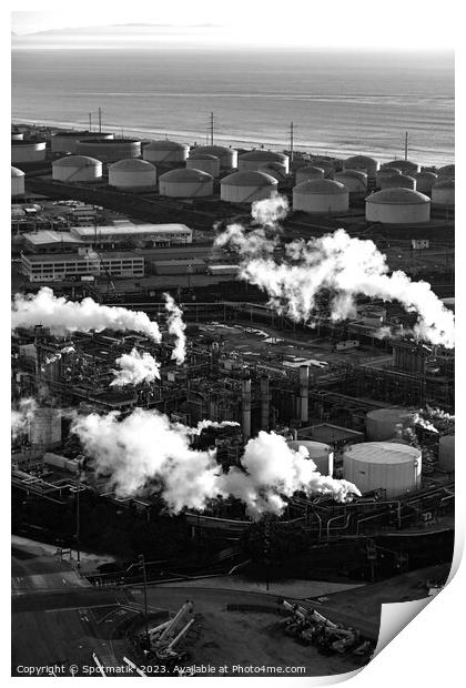 Aerial Pacific ocean view of Industrial refinery California Print by Spotmatik 