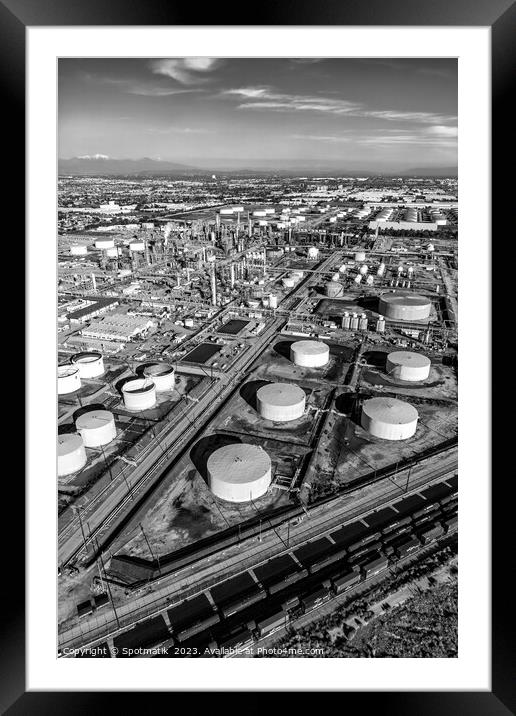 Aerial view oil refinery near Los Angeles California  Framed Mounted Print by Spotmatik 