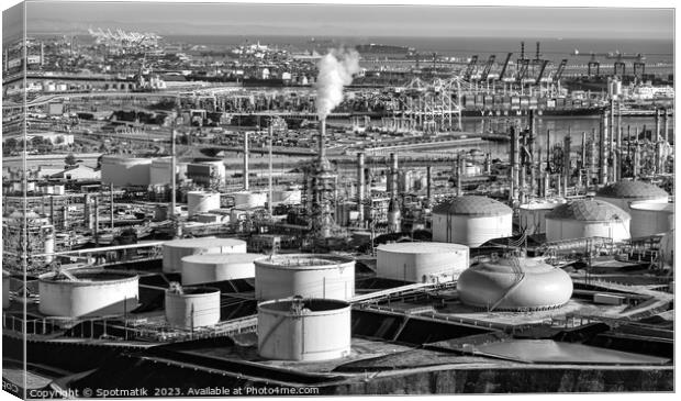 Aerial view of oil storage facility Los Angeles  Canvas Print by Spotmatik 