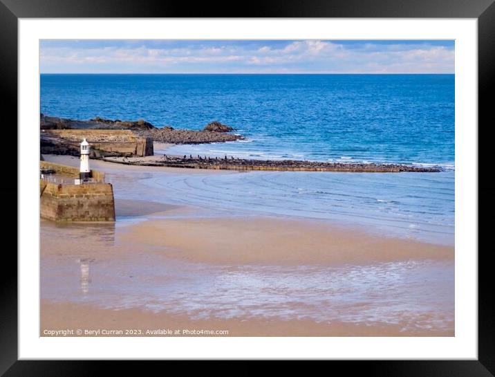 Majestic Lighthouse on Smeaton’s pier St Ives Framed Mounted Print by Beryl Curran