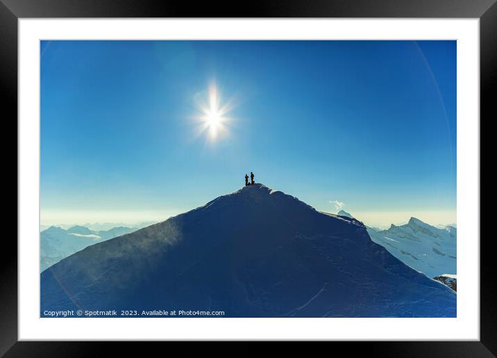 Aerial view Switzerland climbers on mountain summi Framed Mounted Print by Spotmatik 