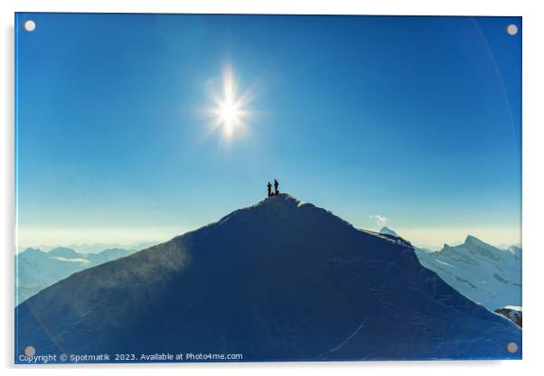 Aerial view Switzerland climbers on mountain summi Acrylic by Spotmatik 