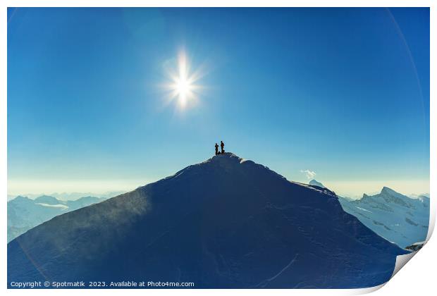 Aerial view Switzerland climbers on mountain summi Print by Spotmatik 