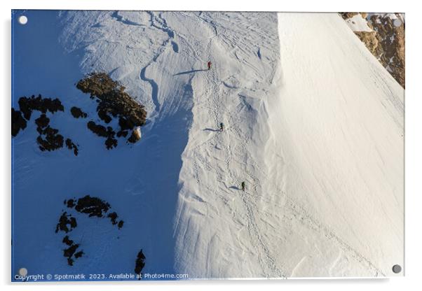 Aerial Switzerland mountain team climbing snow face Europe Acrylic by Spotmatik 