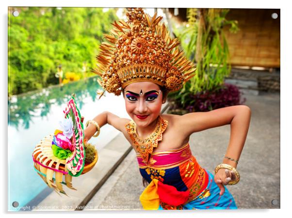 Portrait Indonesian Balinese young artistic dancer in costume Acrylic by Spotmatik 