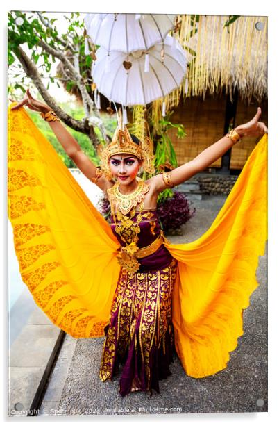 Balinese female dancer performing Ceremonial traditional dance Acrylic by Spotmatik 
