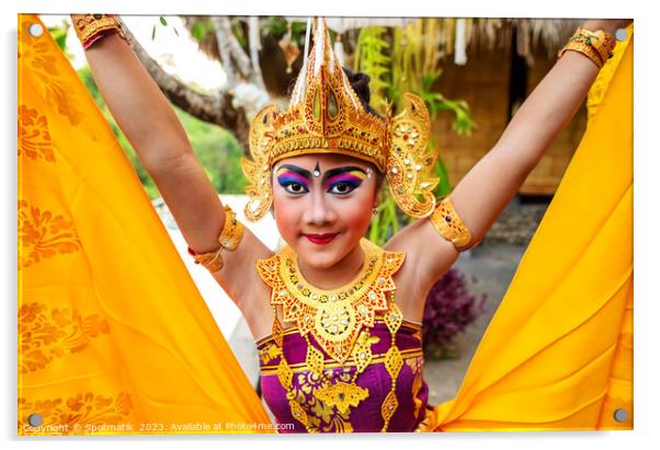 Balinese female dancer performing Ceremonial traditional dance Acrylic by Spotmatik 