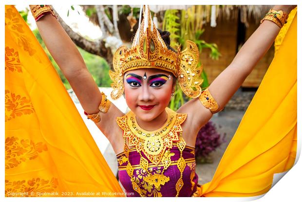Balinese female dancer performing Ceremonial traditional dance Print by Spotmatik 
