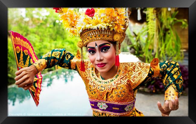 Portrait Balinese Legong dancer wearing jeweled dress Indonesia Framed Print by Spotmatik 