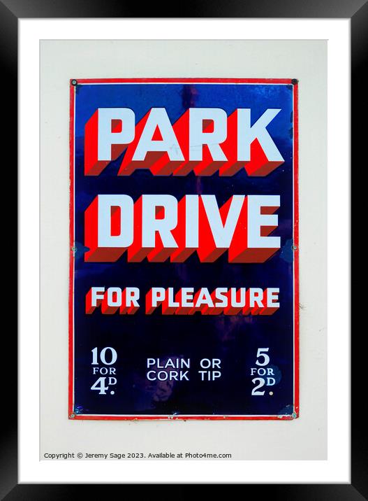 Vintage Park Drive Cigarette Sign Framed Mounted Print by Jeremy Sage