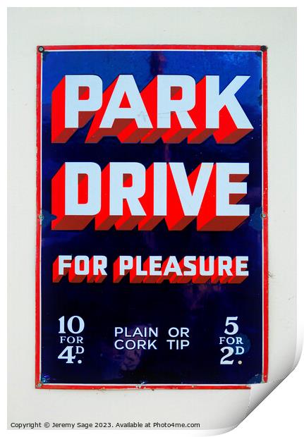 Vintage Park Drive Cigarette Sign Print by Jeremy Sage
