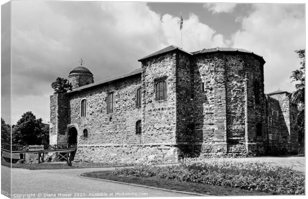 Colchester Castle in Black and White Canvas Print by Diana Mower