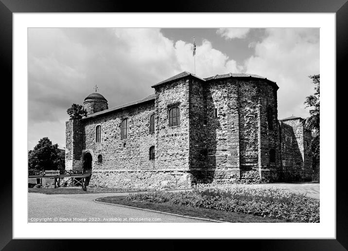 Colchester Castle in Black and White Framed Mounted Print by Diana Mower