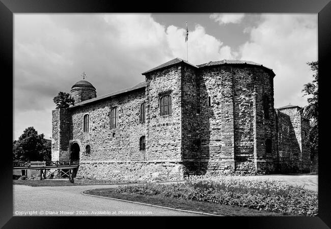 Colchester Castle in Black and White Framed Print by Diana Mower