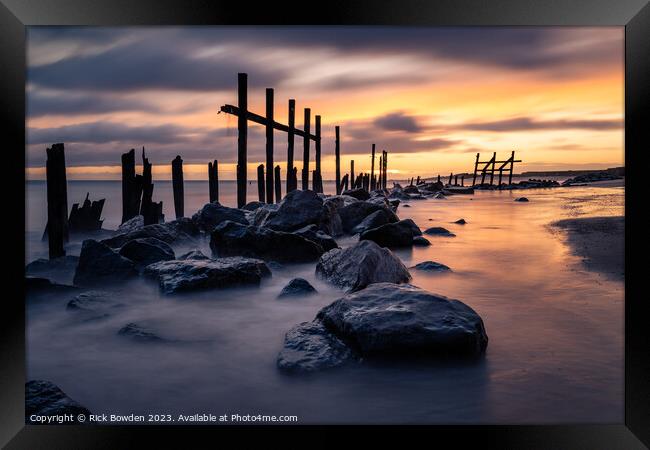 Majestic Sunrise at Happisburgh Beach Framed Print by Rick Bowden