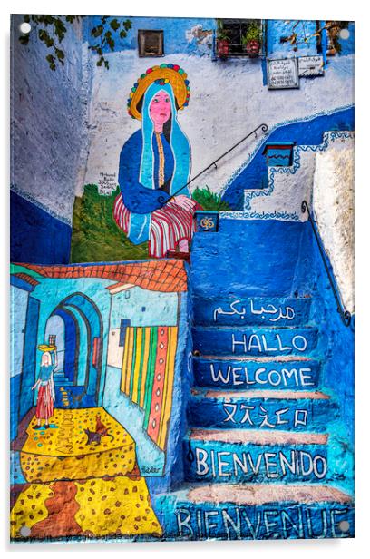 Colorful Graffiti on Moroccan houses in Morocco. Acrylic by Maggie Bajada