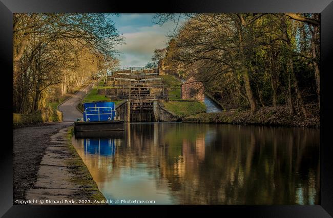 Winter Morning at Bingley Five Rise Locks Framed Print by Richard Perks