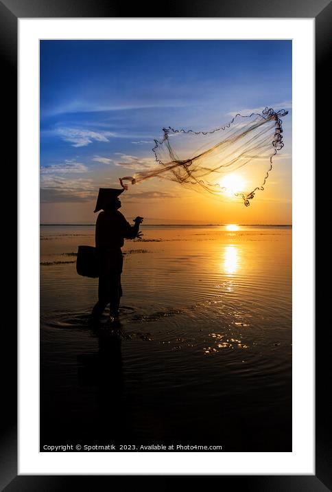 Indian ocean Balinese fisherman at sunrise fishing Indonesia Framed Mounted Print by Spotmatik 