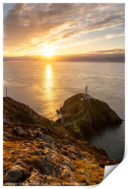 sunset at south stack lighthouse isle of Anglesey Print by Gail Johnson