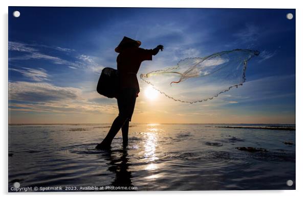 Indian ocean Balinese fisherman at sunrise fishing Indonesia Acrylic by Spotmatik 