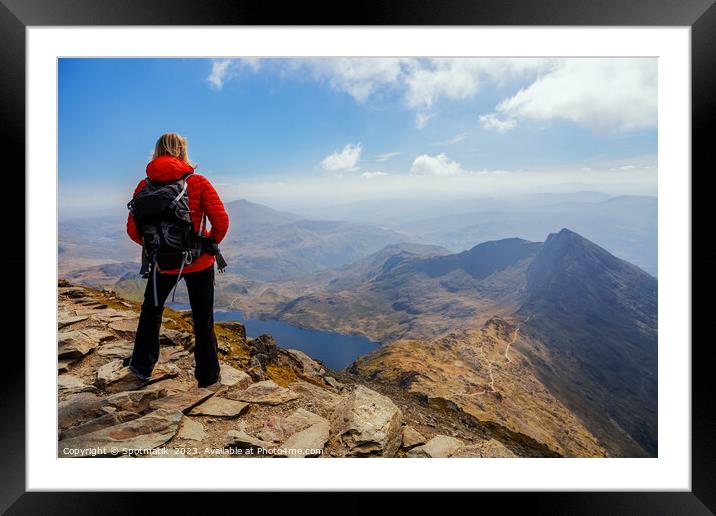 Snowdonia Wales Caucasian young female hiker Peak Outdoor Framed Mounted Print by Spotmatik 