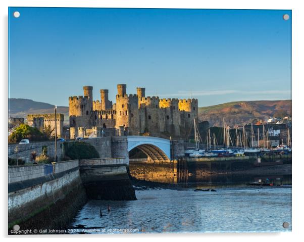 Conwy castle and town at sunrise North Wales  Acrylic by Gail Johnson