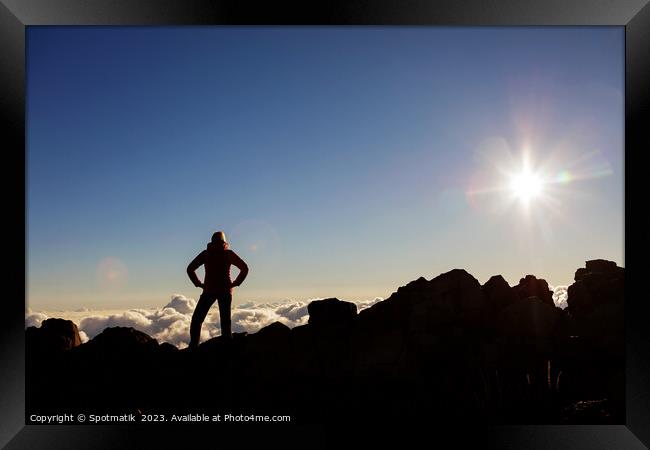 Silhouette of young female hiker Haleakala National Park  Framed Print by Spotmatik 