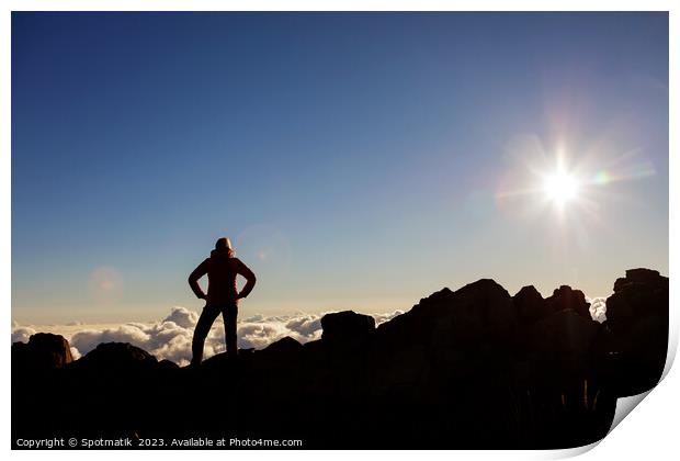 Silhouette of young female hiker Haleakala National Park  Print by Spotmatik 