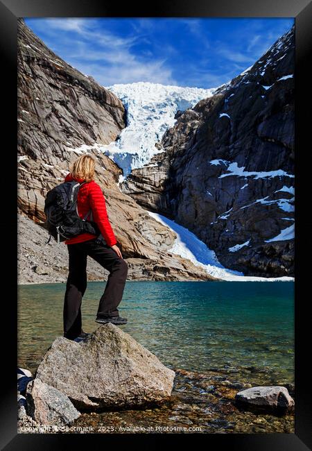 Young Caucasian female hiker outdoor adventure Canada Framed Print by Spotmatik 