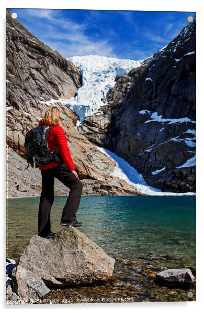 Young Caucasian female hiker outdoor adventure Canada Acrylic by Spotmatik 