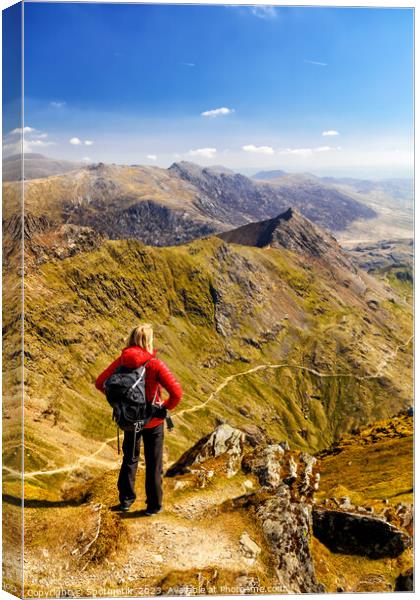 Snowdon scenic mountain scenery viewed by young female  Canvas Print by Spotmatik 