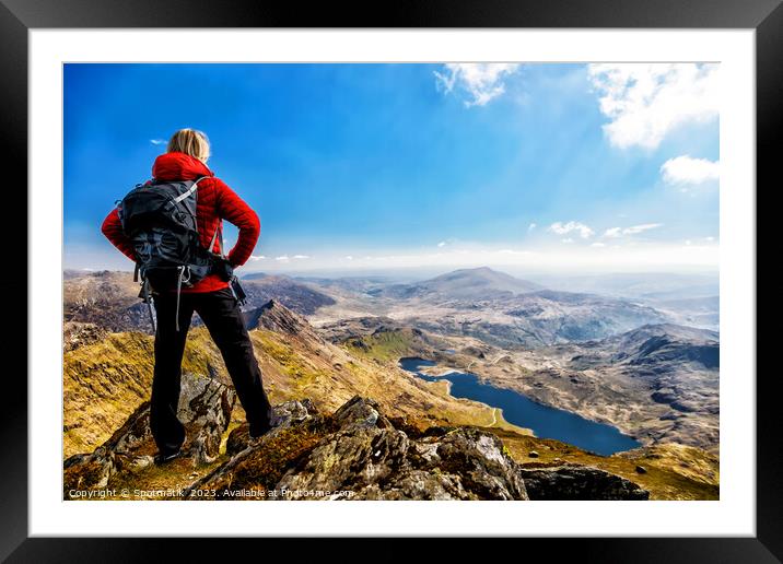 Young female outdoor hiker on hiking vacation Wales Framed Mounted Print by Spotmatik 
