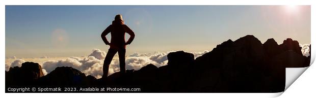Panoramic Silhouette young female hiker Haleakala Park Maui Print by Spotmatik 