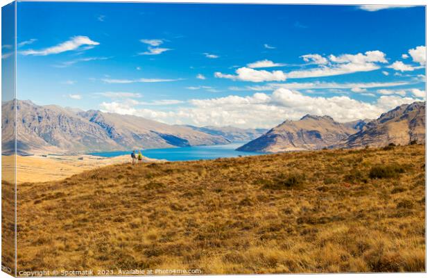 Active seniors on hiking adventure exploring New Zealand Canvas Print by Spotmatik 