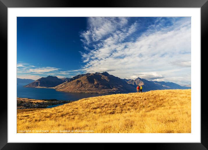 Lake Wakatipu adventure couple New Zealand outdoor hiking Framed Mounted Print by Spotmatik 