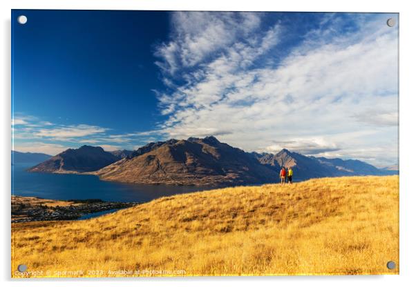 Lake Wakatipu adventure couple New Zealand outdoor hiking Acrylic by Spotmatik 