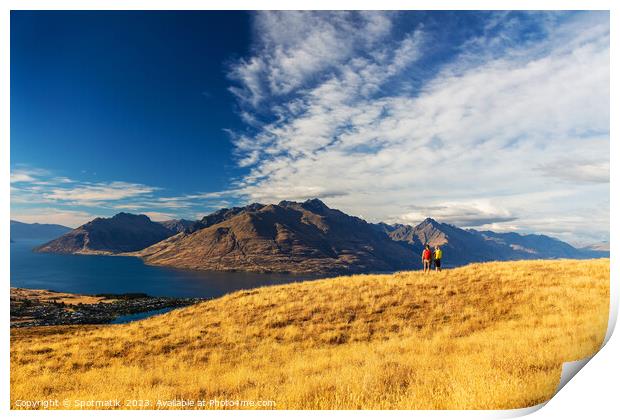 Lake Wakatipu adventure couple New Zealand outdoor hiking Print by Spotmatik 