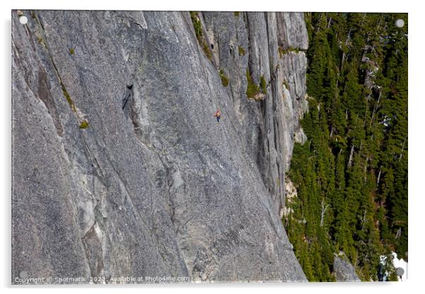 Aerial male climber rocky cliff face Squamish Canada  Acrylic by Spotmatik 