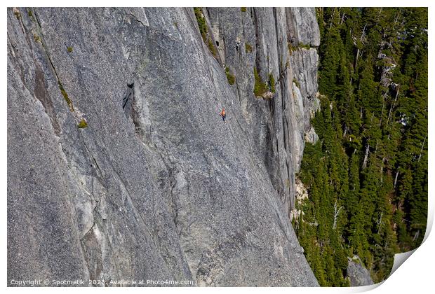 Aerial male climber rocky cliff face Squamish Canada  Print by Spotmatik 
