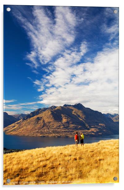 New Zealand adventure couple trekking The Remarkables Otago Acrylic by Spotmatik 