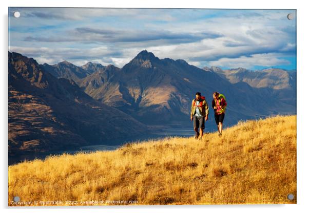 The Remarkables Otago young adventure couple vacation trekking Acrylic by Spotmatik 