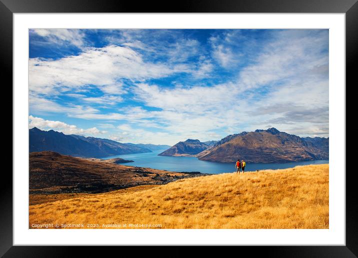 Caucasian couple spending vacation hiking outdoors Framed Mounted Print by Spotmatik 