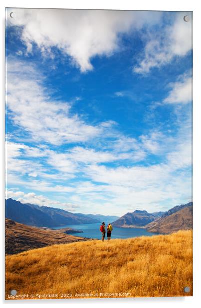 Adventure couple on vacation hiking trip South Island Acrylic by Spotmatik 