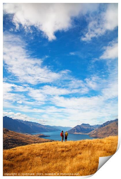 Adventure couple on vacation hiking trip South Island Print by Spotmatik 