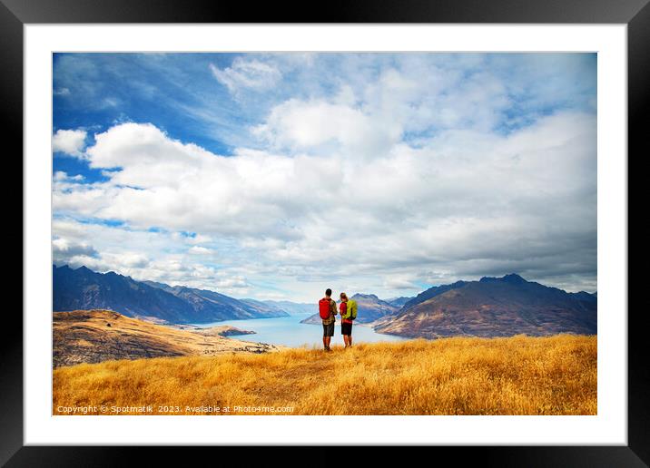 New Zealand adventure couple hiking The Remarkables Otago Framed Mounted Print by Spotmatik 