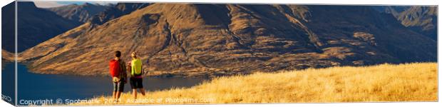 Panoramic backpackers outdoor hiking The Remarkables Canvas Print by Spotmatik 