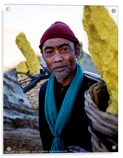 Sulphur blocks carried by male Indonesian worker Asia Acrylic by Spotmatik 