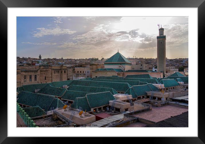 Green roof tops of Morocco. Framed Mounted Print by Maggie Bajada